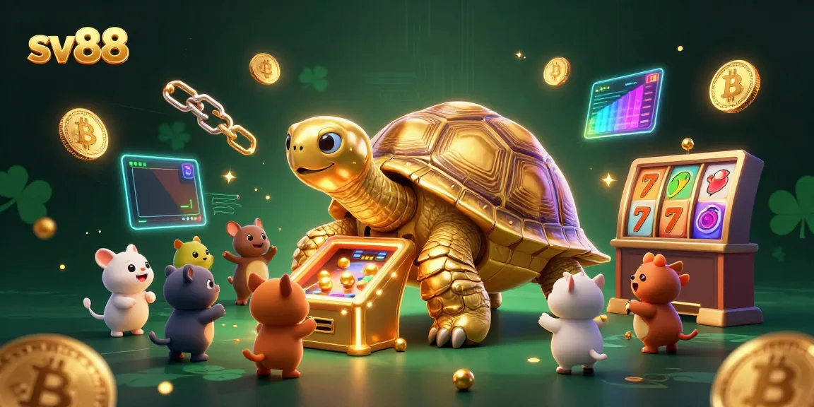 Experience thrilling gameplay at sv88 with a vibrant casino scene featuring a golden tortoise pinball machine.