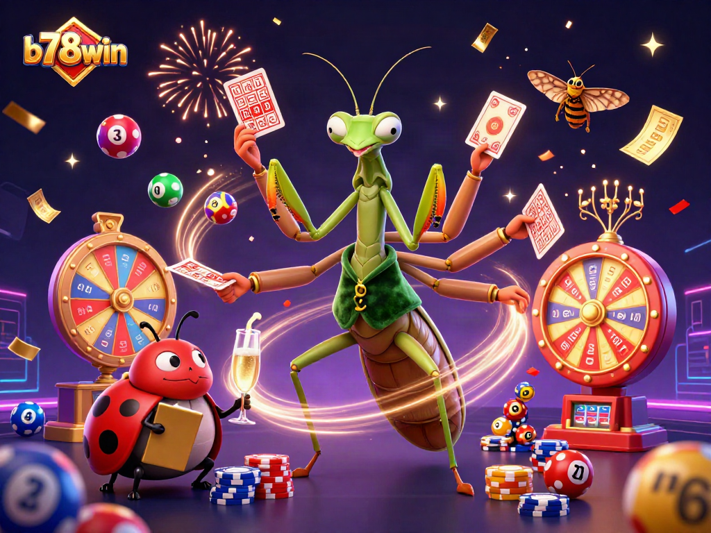 Engage with the excitement of b78win through a vibrant 3D illustration of a bustling casino scene.
