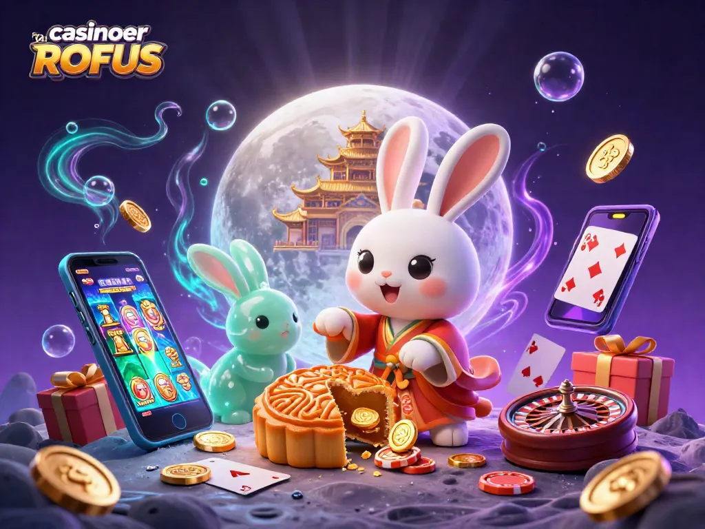Engage in games at casinoer uden ROFUS with a magical moonlit scene featuring iconic casino elements.
