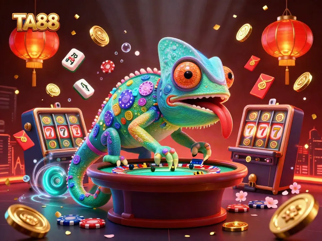 Experience the excitement of TA88 with vibrant 3D casino elements and a dynamic chameleon owner!