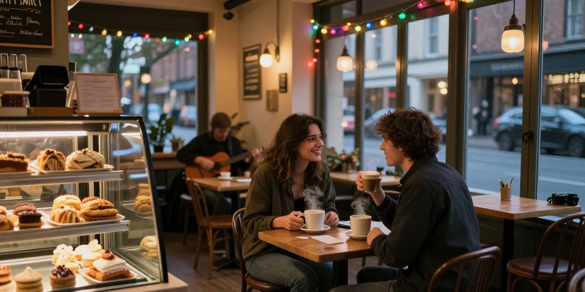 Engaging spicy chat moments between a couple in a cozy café setting.