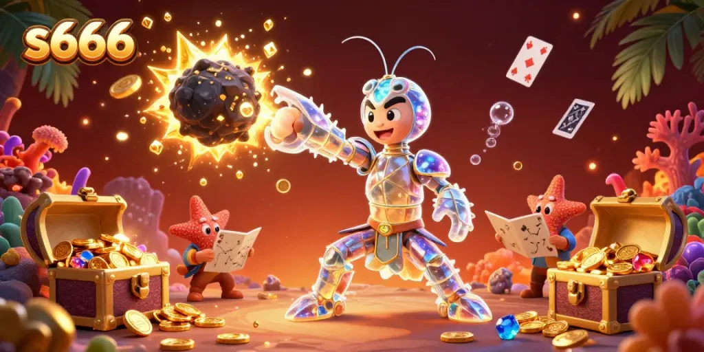 Experience thrilling adventures with s666-themed characters surrounded by dynamic gaming elements in a vibrant underwater scene.