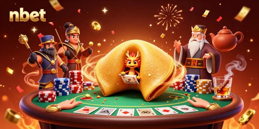Join the fun with nbet's exciting 3D casino scene showcasing vibrant characters and poker elements