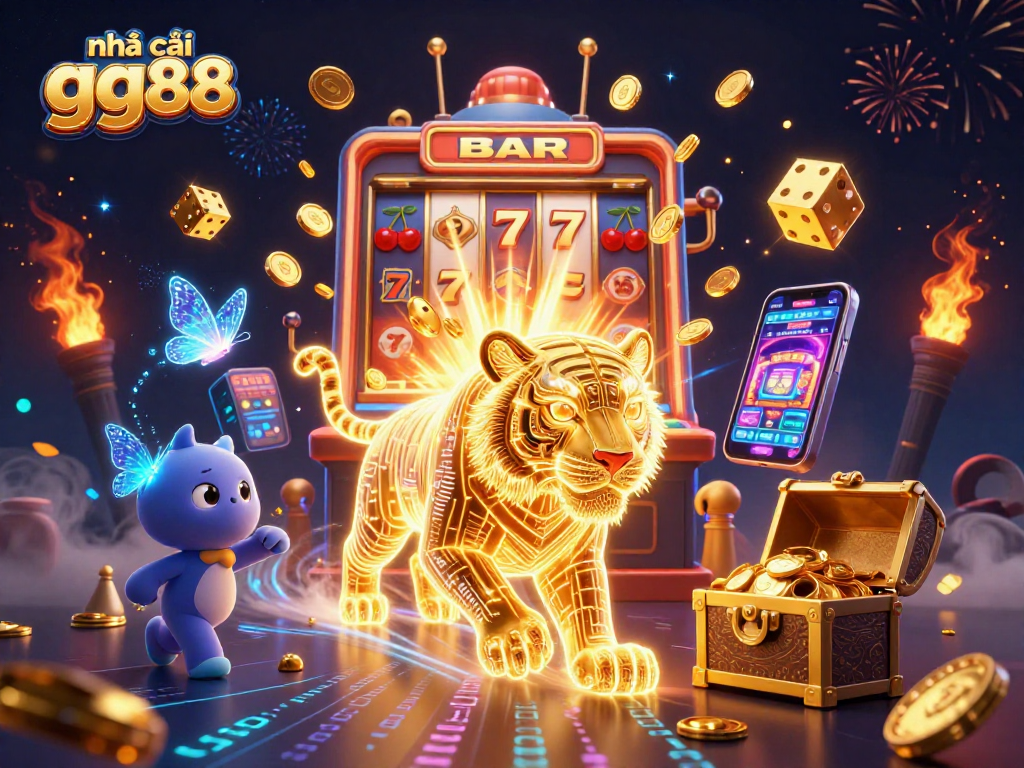 Experience thrilling gameplay at nhà cái gg88 with a golden tiger and jackpot bursts in a vibrant digital casino.
