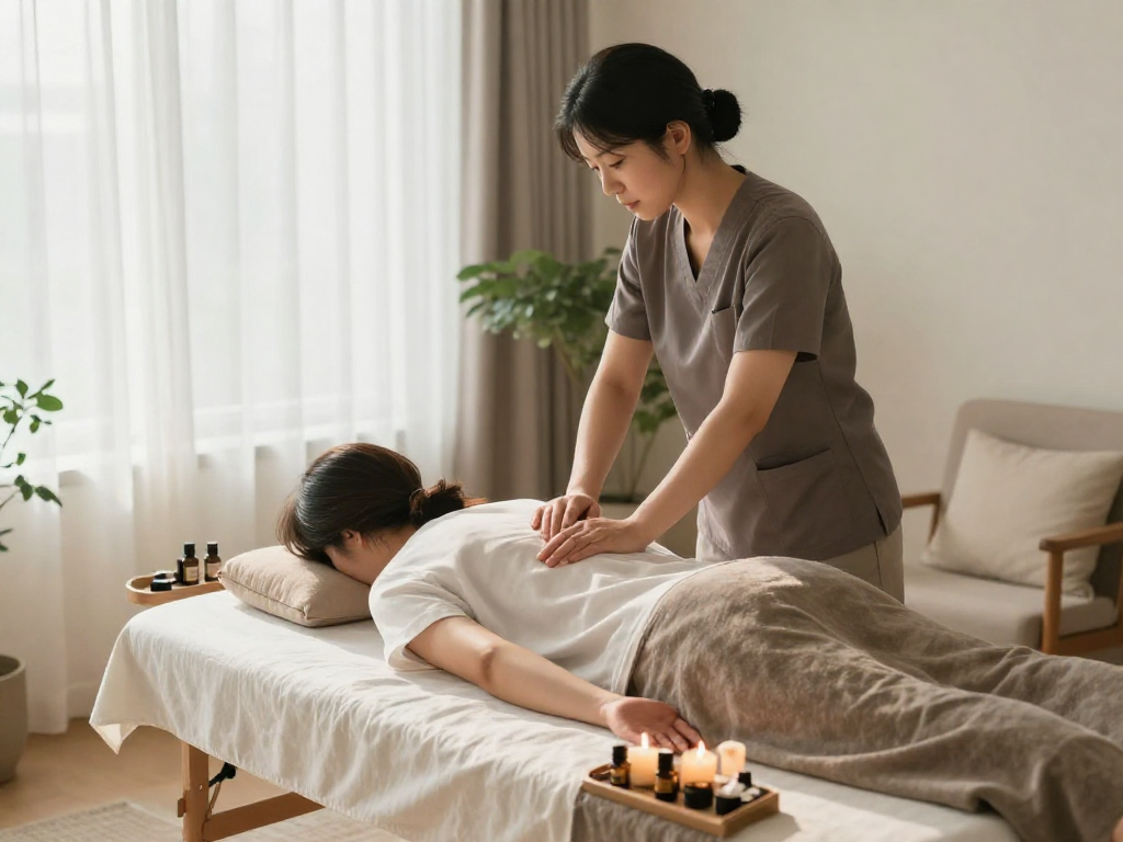 Experience premium 구로출장마사지 with a therapist providing soothing care in a serene home setting.