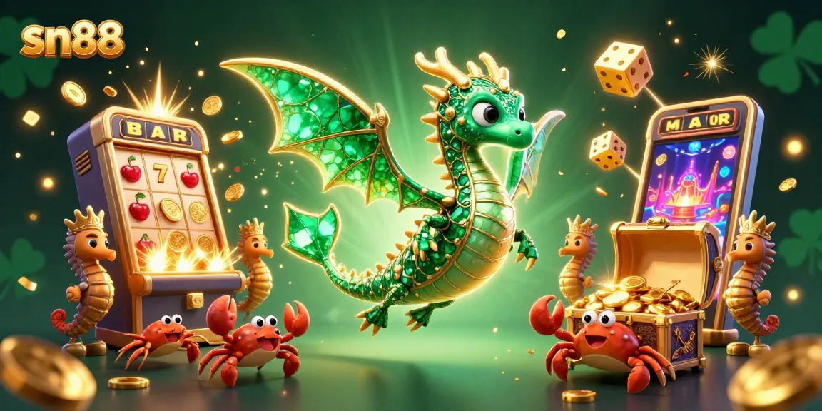 Engage in thrilling gameplay at sn88 with 3D sea dragon amidst vibrant casino elements showcasing jackpots.