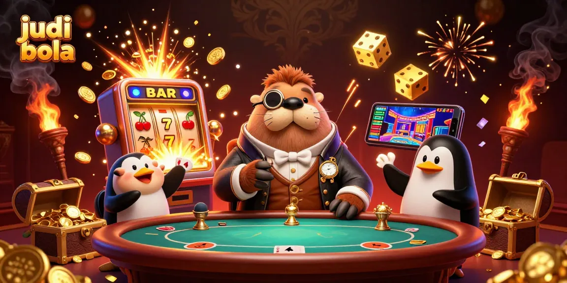 Experience thrilling judi bola action with a jolly walrus in a luxurious 3D casino scene full of excitement.