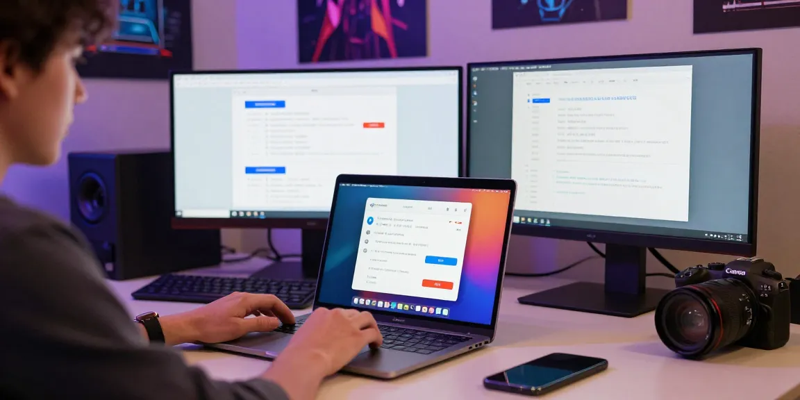 Setting up Telegram中文 interface on a laptop in a tech workspace.