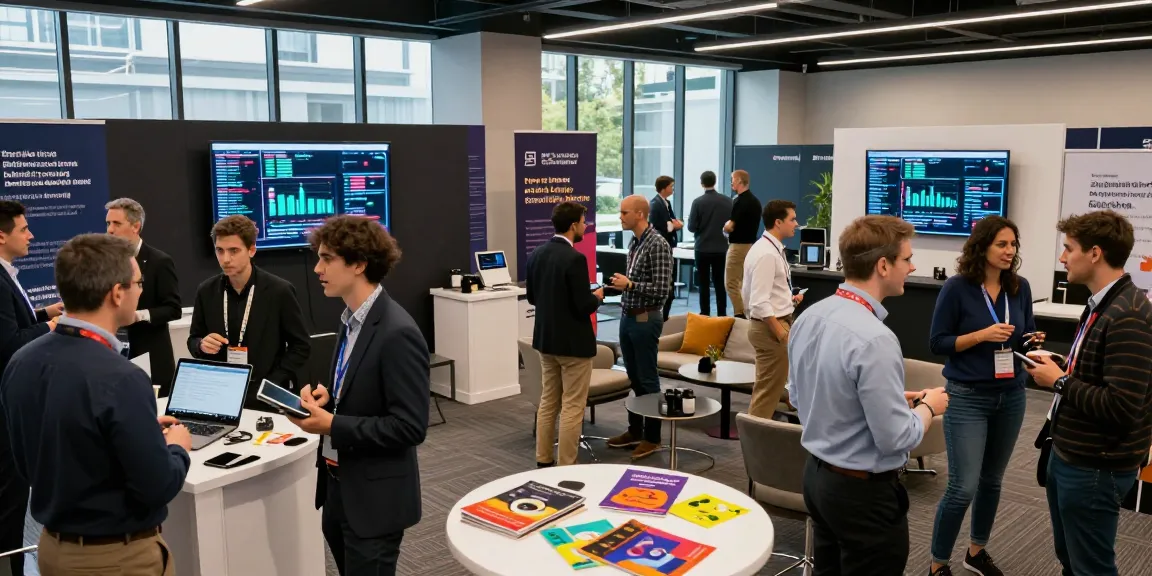 Blockchain 2026 professionals networking at a tech conference showcasing innovations and trends.