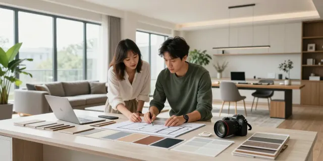 Innenausbau Augsburg - Professioneller Innenausbau und Raumgestaltung in modernem Wohnzimmer mit Designer.