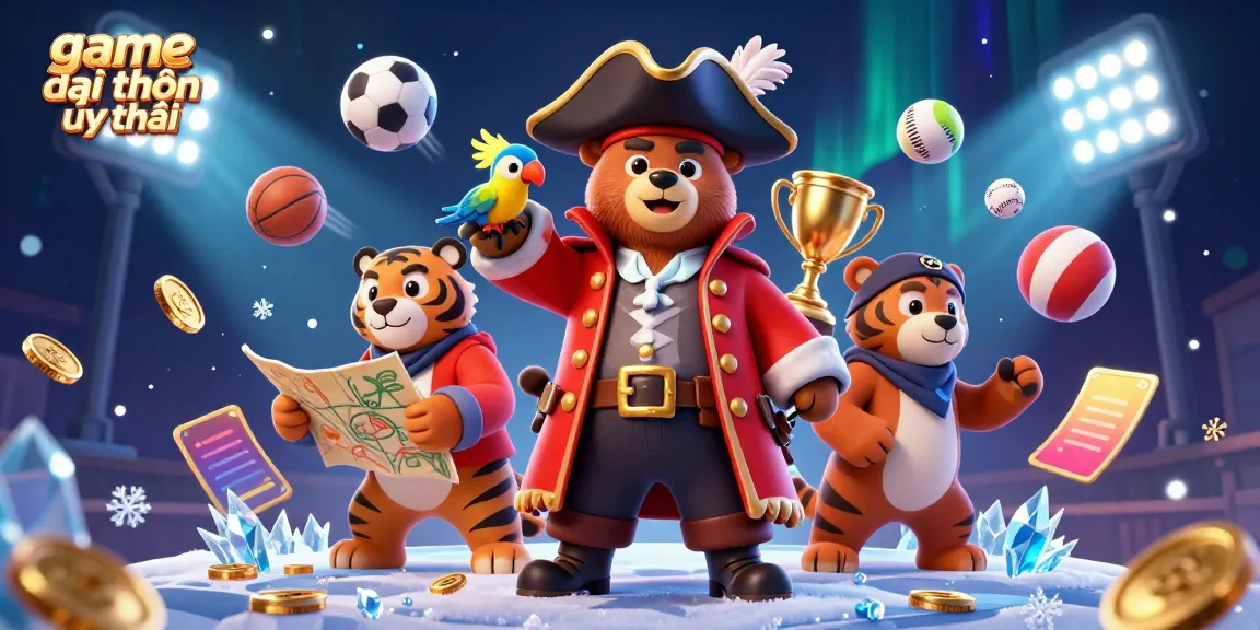 Join exciting games at game đổi thưởng uy tín with a bear pirate captain and his crew, featuring vibrant casino elements.