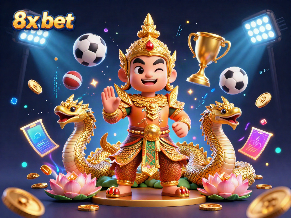 Experience thrilling gaming with 8x bet as it showcases vibrant characters and sports elements in a dynamic casino scene.
