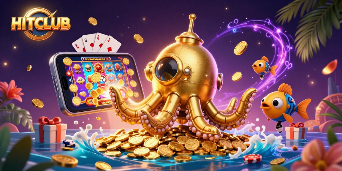 Engage with HITCLUB's thrilling golden kraken submarine in a vibrant casino atmosphere.