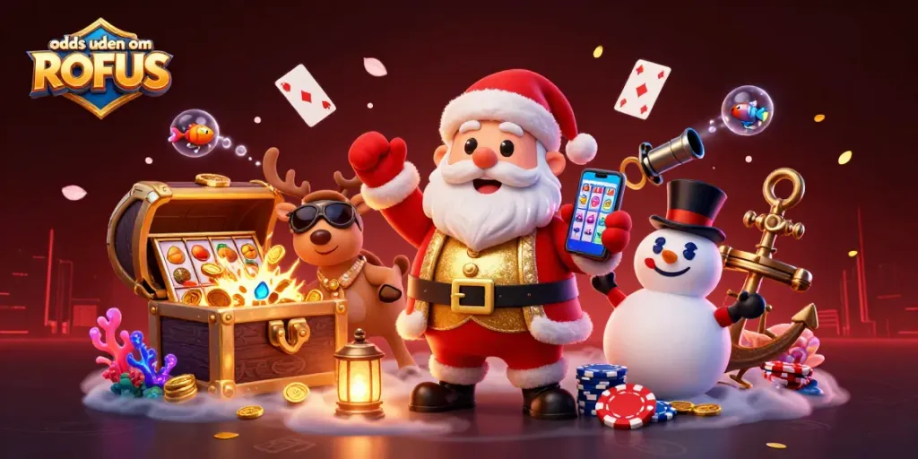 Bet on odds uden om ROFUS with a fun illustration featuring Santa and casino characters.