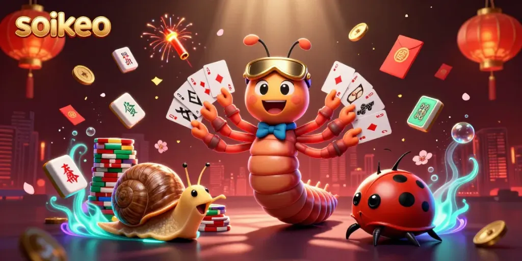 Engage in thrilling gameplay with soikeo's unique casino illustration featuring vibrant characters and rich details.