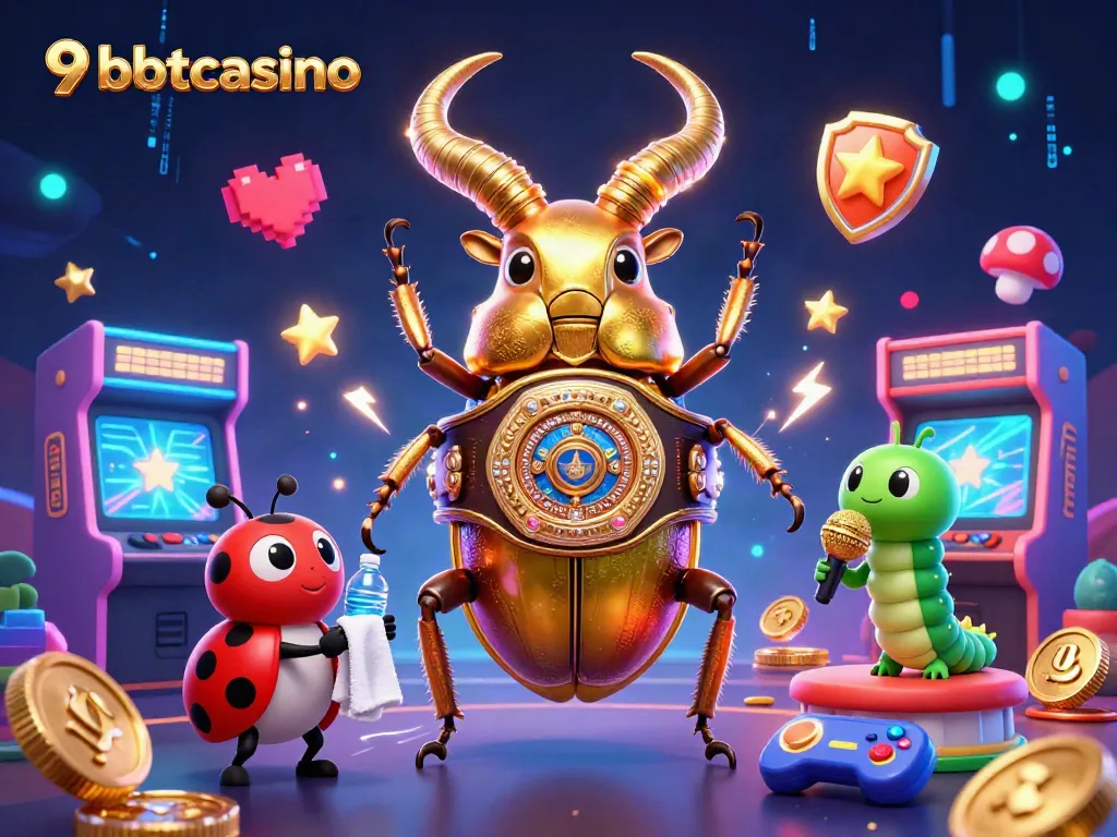 Experience the excitement at 9betcasino with vibrant characters in a dynamic casino-themed illustration.