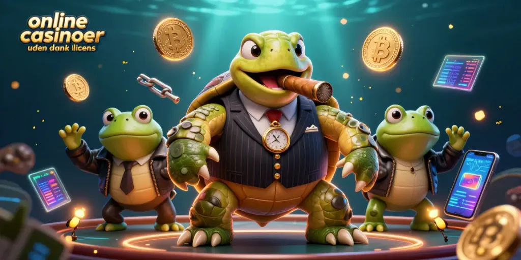 Engage with online casinoer uden dansk licens featuring a mobster turtle and bullfrog enforcers.