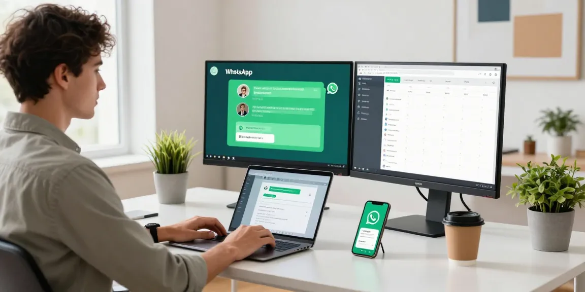 Engaging workspace featuring WhatsApp電腦版 on desktop monitors, highlighting effective communication.