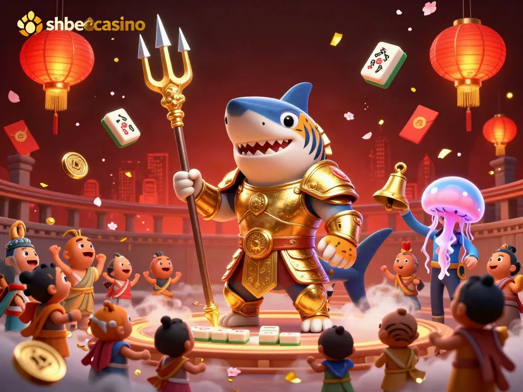 Engage in thrilling gameplay at shbetcasino, featuring a vibrant underwater scene with a gladiator shark.