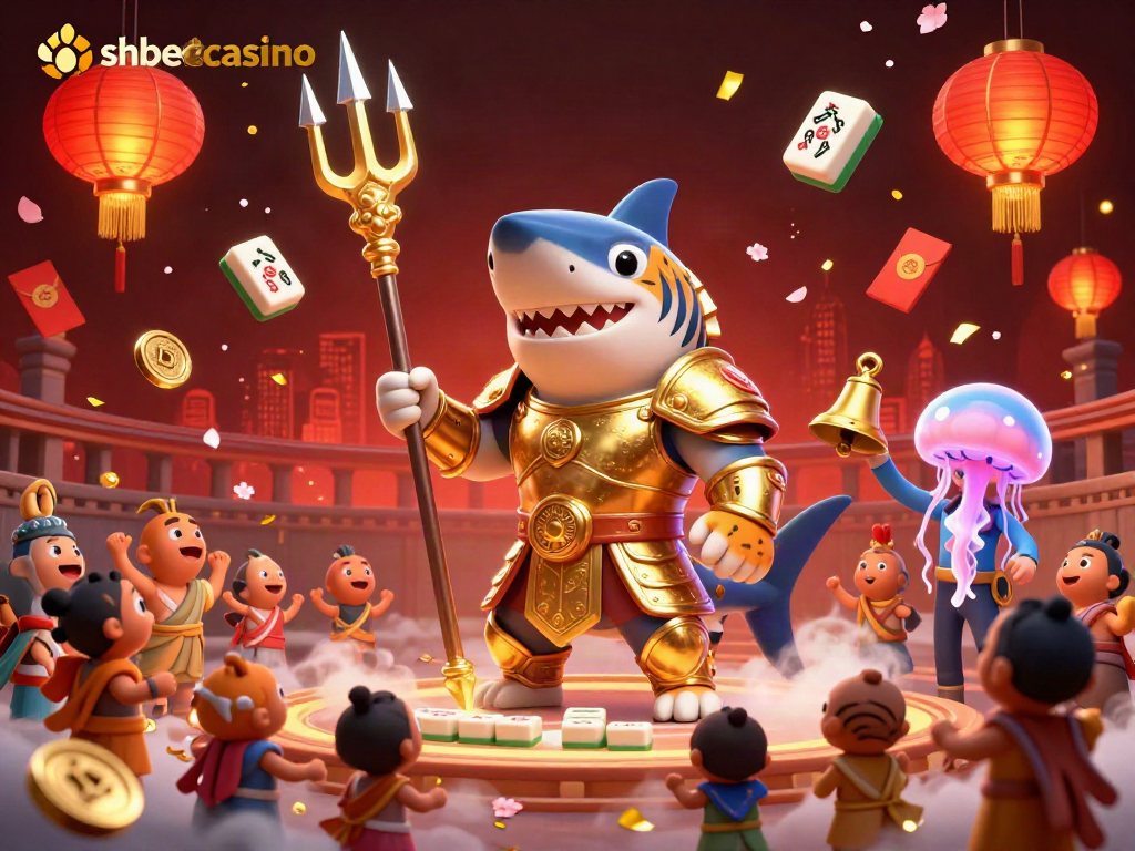 Engage in thrilling gameplay at shbetcasino, featuring a vibrant underwater scene with a gladiator shark.