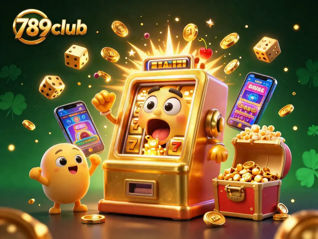 Experience the excitement of 789club with animated slot machines winning jackpots and gold coins flying everywhere.