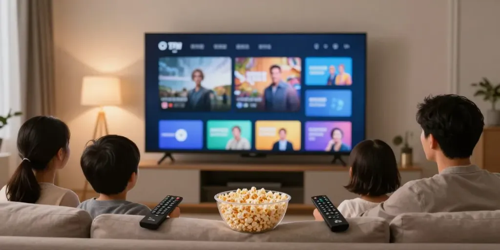 IPTV Line kaufen - modernes Wohnzimmer mit IPTV-Schnittstelle für ein unvergleichliches Fernseherlebnis.