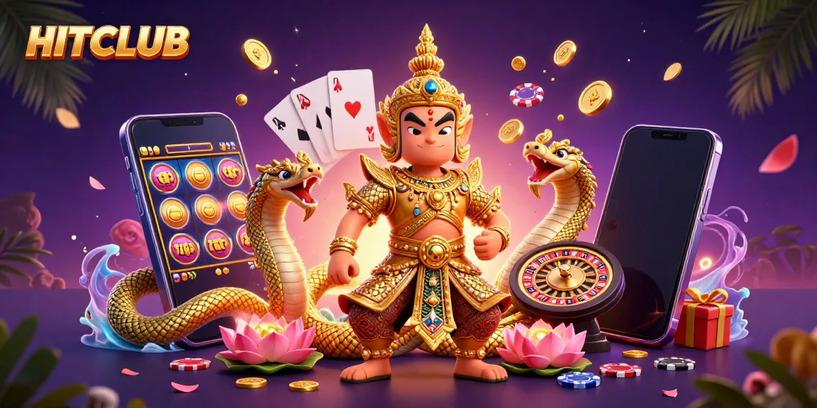 Engage with HITCLUB's thrilling gaming scene featuring detailed characters and vibrant casino elements.