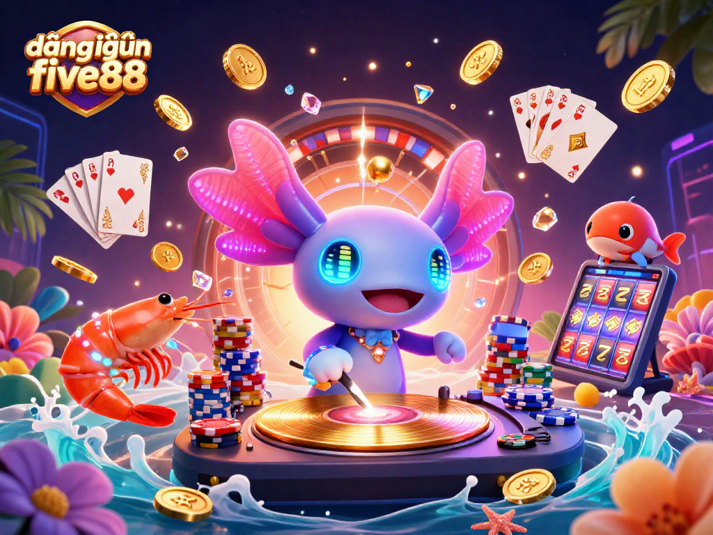 Engage in thrilling gaming action at đăng nhập five88 with vibrant characters in a neon-lit casino.