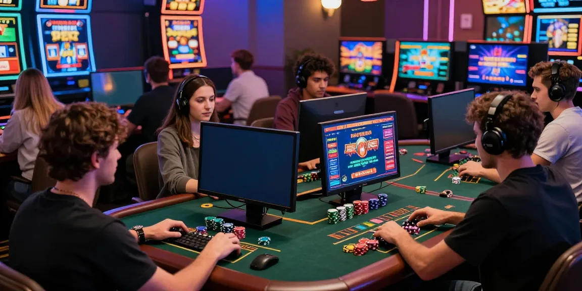 Engaged players at UK88 gaming booth showcasing diverse games at https://uk88.ad/ in a vibrant lounge.
