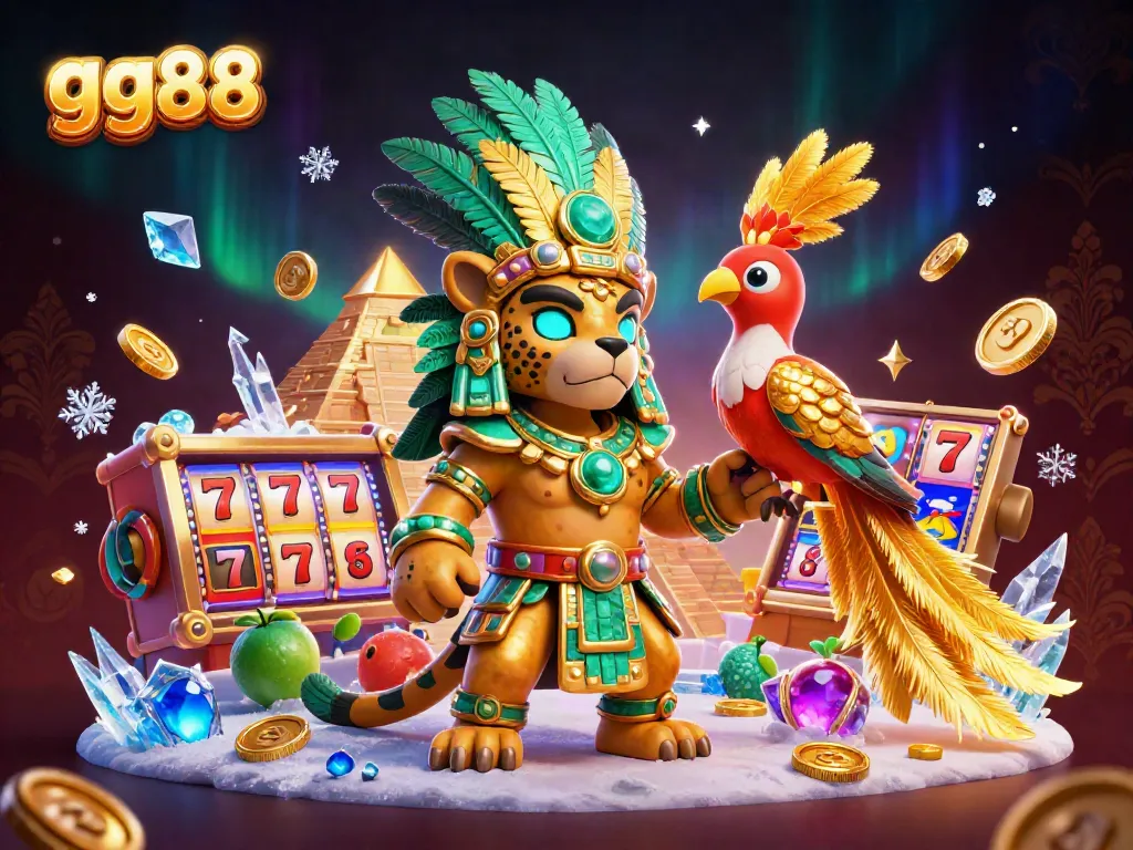 Experience thrilling gameplay at gg88 with a vibrant scene of slots and a Mayan priest.