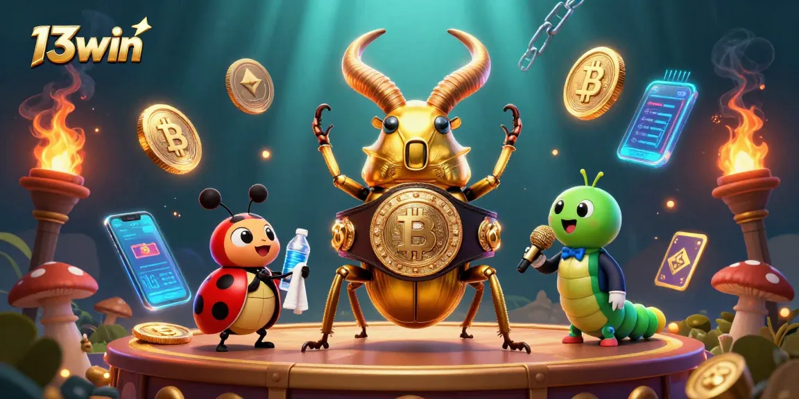 Experience thrilling wins at 13win's casino with dazzling golden beetles and crypto elements.