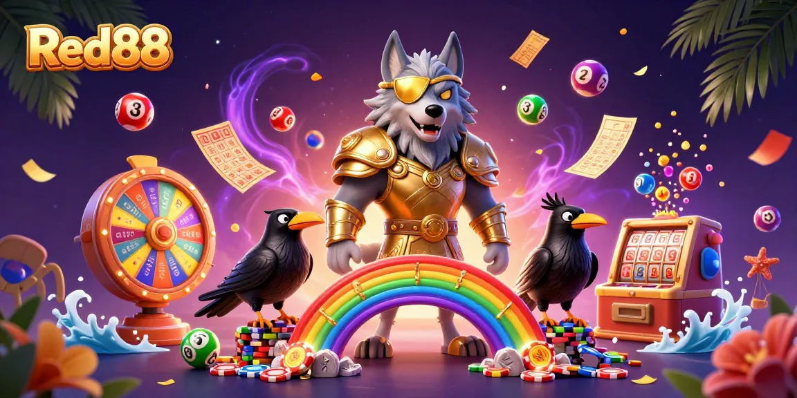 Immerse in thrilling action at Red88 with vibrant gaming elements and Norse mythology characters.