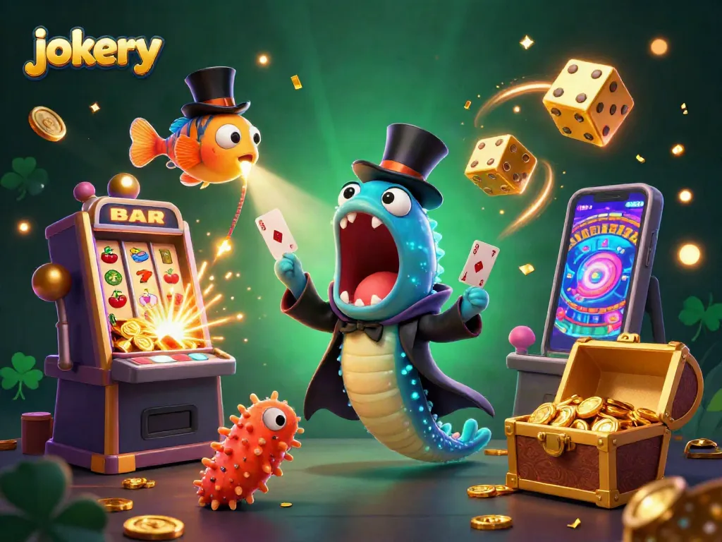 Experience jokery's thrilling casino magic with an immersive 3D scene of vibrant games and characters.