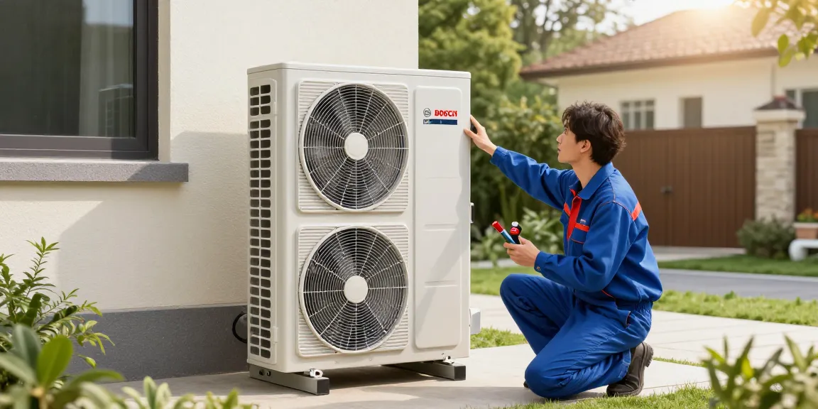 Efficient wärmepumpe bosch heat pump installation in a modern home backyard, showcasing energy-saving technology.