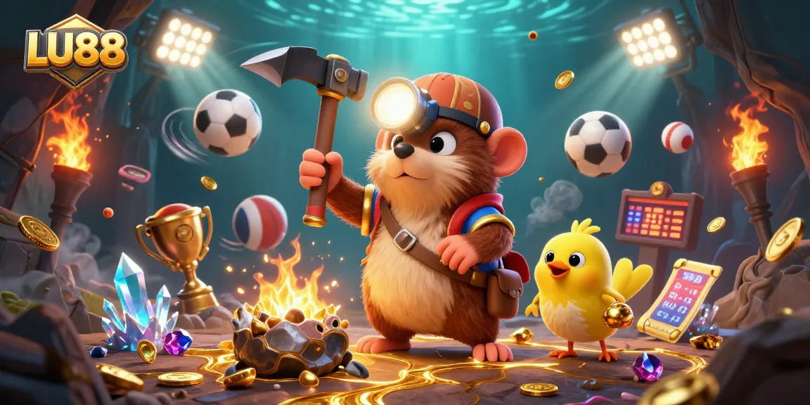LU88 reveals a thrilling treasure hunt scene with treasure hunter mole and sports elements.
