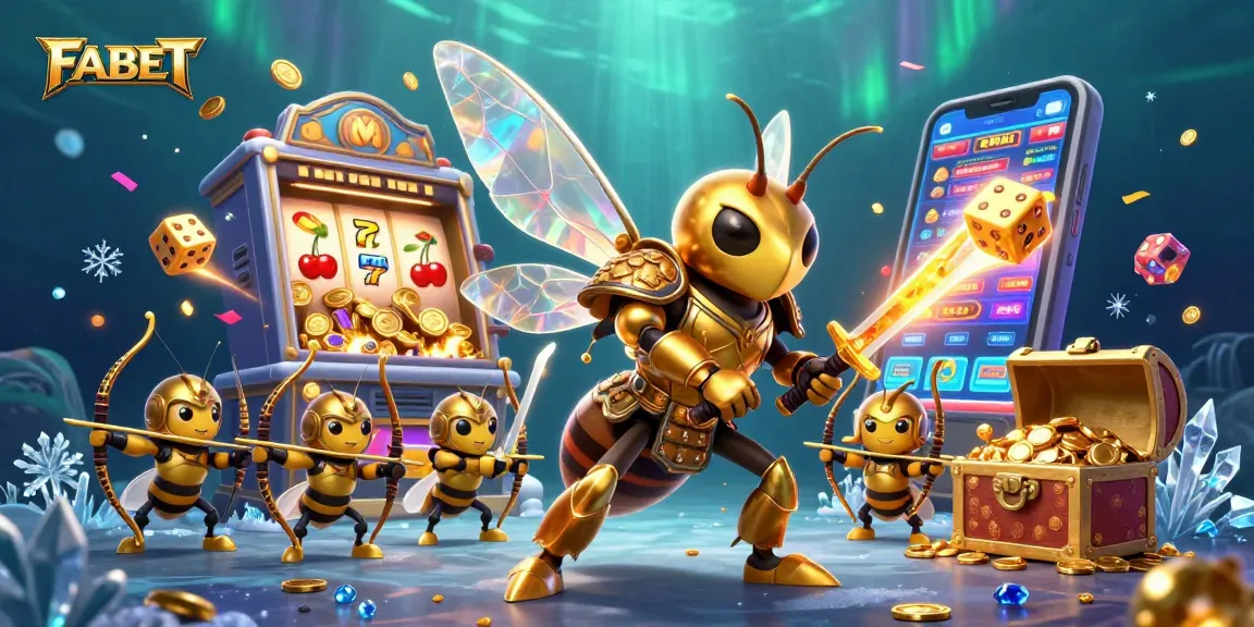 FABET offers thrilling gaming experiences with a giant hornet and bee archers in an exciting casino-themed scene.