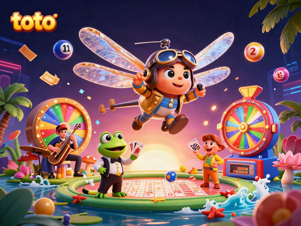 Experience the thrill of toto gaming with a lively 3D casino scene featuring dynamic elements.