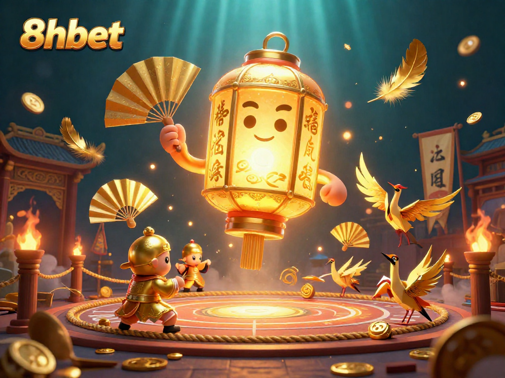 Experience exciting gaming adventures with 8xbet in this vibrant casino illustration featuring golden lanterns and lucky symbols.