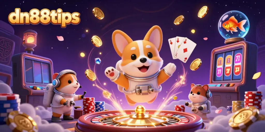 Experience thrilling casino fun with dn88tips in zero gravity, featuring colorful poker chips and coins.