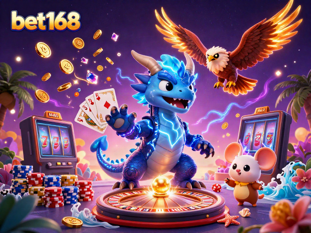 Experience thrilling gaming action at bet168 with a dynamic scene of casino excitement.