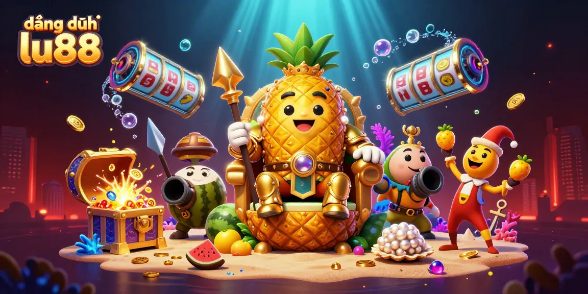 Experience the thrill of đăng ký lu88 with the golden pineapple king and vibrant casino elements in this illustration.