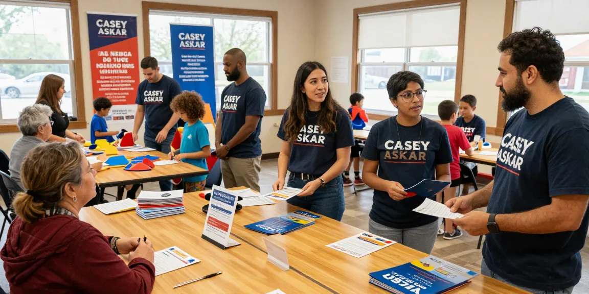 Community volunteers discussing Casey Askar's candidacy at local event
