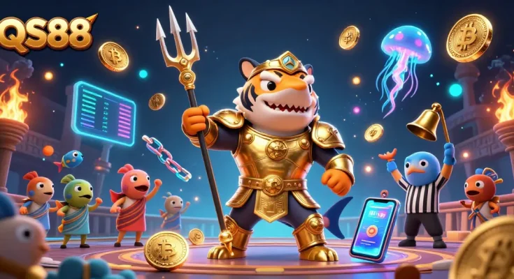 Engage in thrilling underwater combat at QS88 with the tiger shark champion and crypto elements!