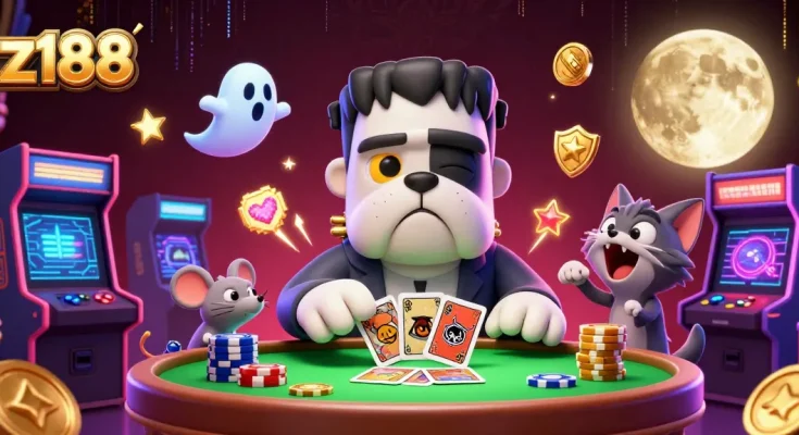 Experience thrilling gameplay at z188 with a vibrant casino scene showcasing characters and gaming elements.