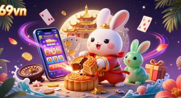 Experience thrilling gameplay with 69vn: a moon rabbit illustration bringing festive casino excitement.