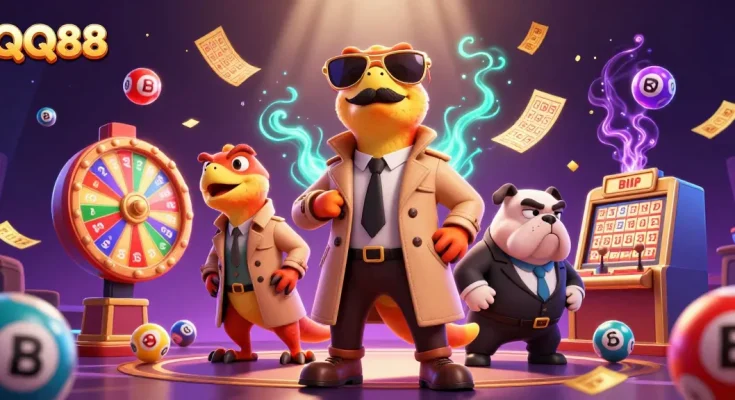 Win big at QQ88 with raptors in disguise in a vibrant casino scene filled with lottery excitement.