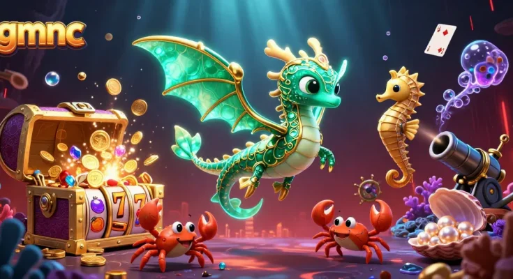 Engaging gmnc casino scene with a majestic sea dragon and vibrant slot elements