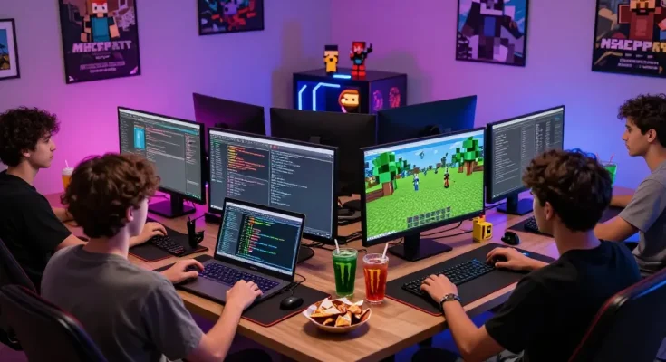 Ustawianie serwera Minecraft z przyjaciółmi przy komputerze, modowanie i rozmowy w tle.