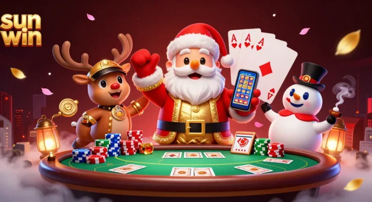 Experience sun win with Santa at a vibrant casino, showcasing excitement and jackpot thrills.