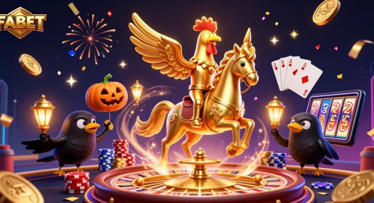Experience thrilling adventures with FABET in a vibrant midnight casino scene.